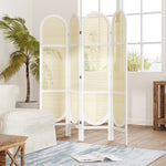Paravento da interno in legno a 4 pannelli 170 x 160 cm, pieghevole e portatile, motivo intrecciato a mano, bianco