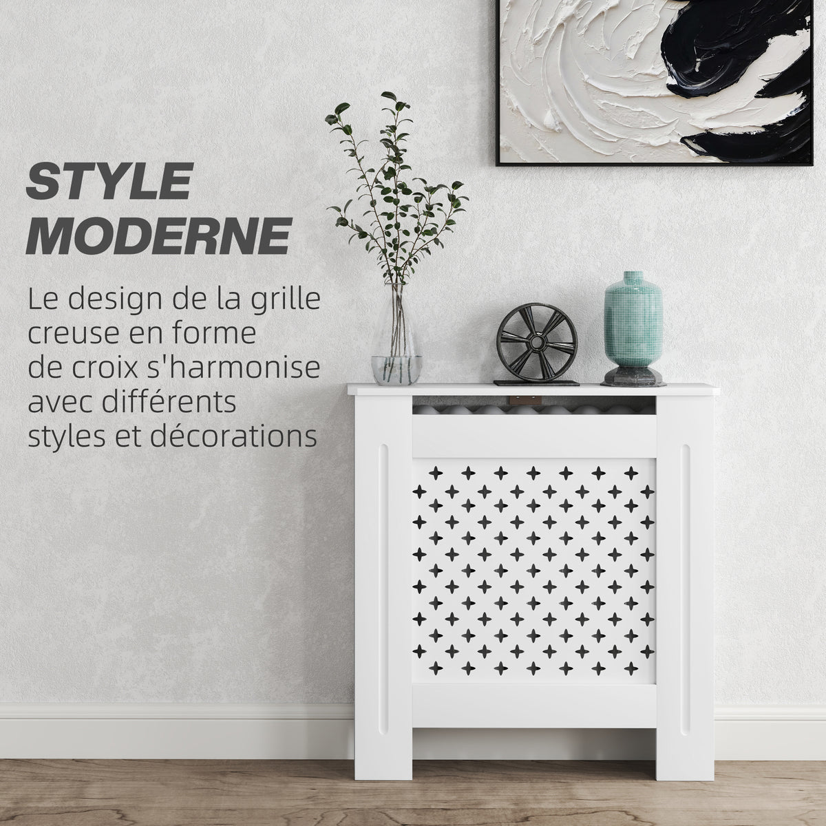Couvercle de radiateur cache radiateur grille croisée pour salon chambre à coucher en bois 78l x 19P x 82H cm blanc