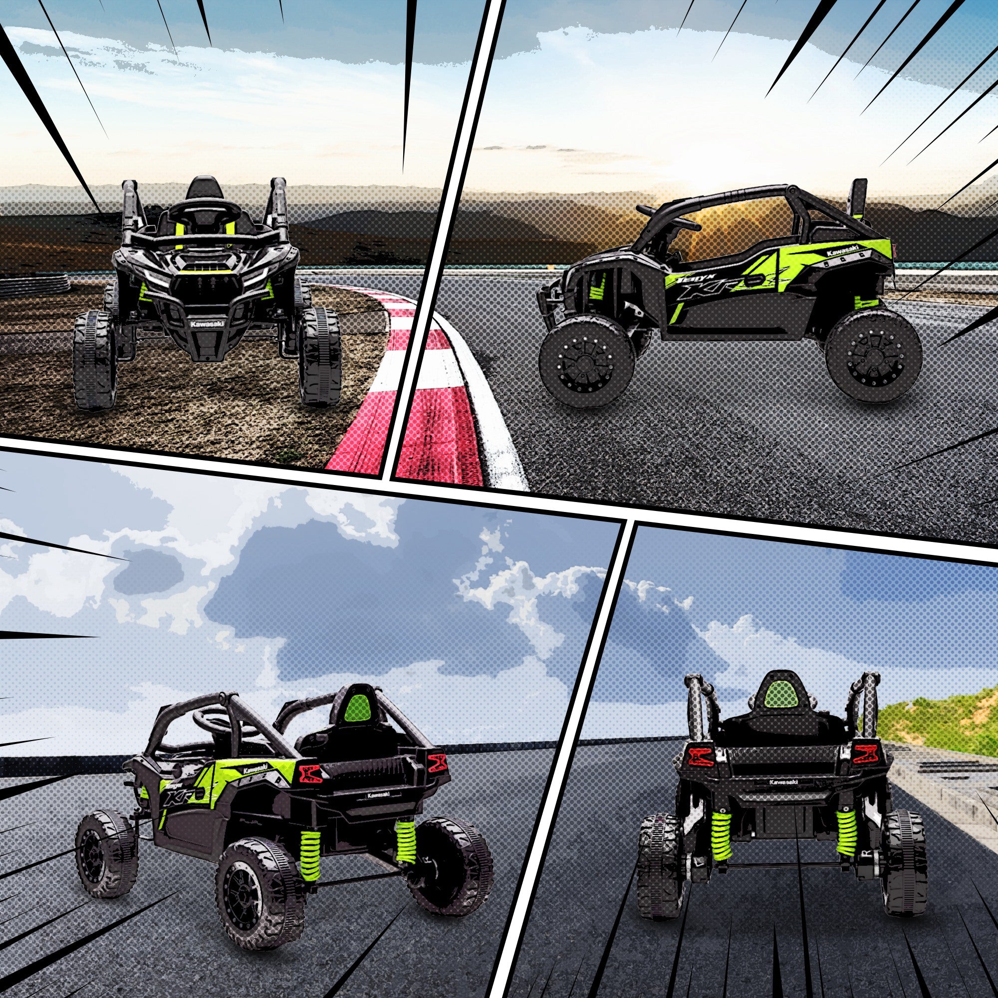 Voiture électrique enfant UTV KAWASAKI TERYX KRX 1000 12 V à 2 moteurs 25 W télécommande 2,4 Ghz 100 x 64 x 56 cm noir