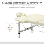 Draagbare opvouwbare massagetafel + draagtas max. belasting 225 kg in hoogte verstelbaar 210 x 90 cm crème
