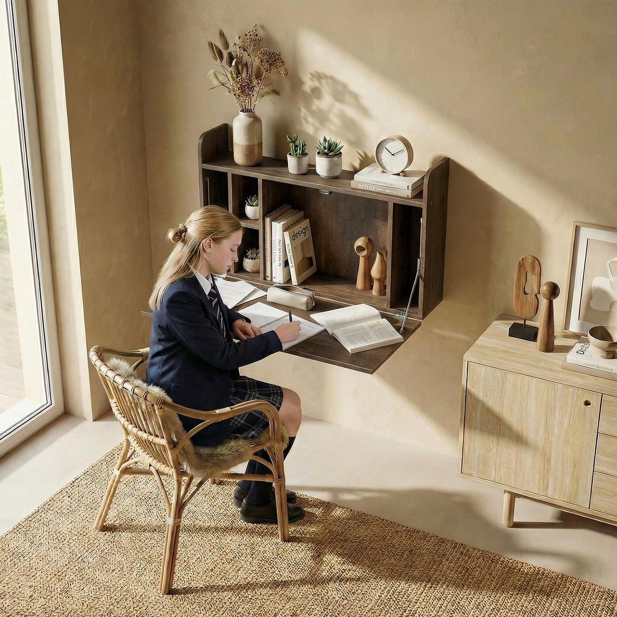 Bureau suspendu table murale table d'ordinateur murale et tablette rabattable avec rangements - 77 x 20 x 51 cm