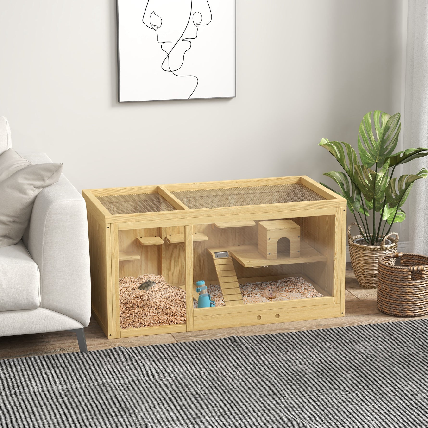 Cage Hamster Habitat pour Rongeurs Souris Plusieurs Niveaux Plateformes Échelle Balançoires 100 x 50 x 50 cm Naturel