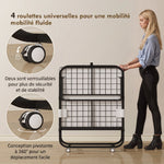 Lit pliant 1 personne 200 x 90 cm avec matelas, lit d'appoint pliable et portable sur roulettes, cadre en acier, blanc