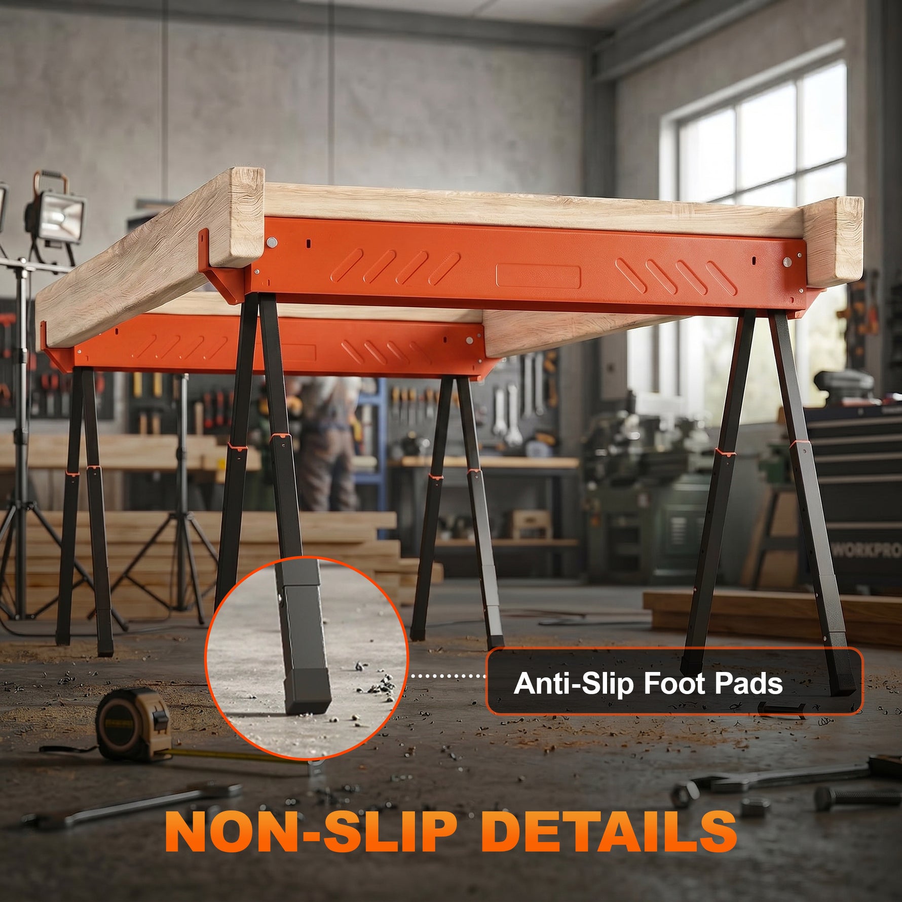 Lot de 2 Tréteaux Pliables en Métal, Charge Max. 500 kg, Tréteaux Portables, Hauteur Réglable 71-85,5cm, Orange