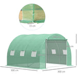 Serre de jardin 9 m² serre tunnel de jardin 3 x 3 x 2 m avec porte enroulable et 6 fenêtres en maille en acier PE vert