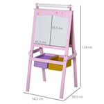 3-in-1 Kindertafel – Kinderstaffelei – doppelseitige Tafel – Whiteboard und Kreidetafel – Papierrolle mit Zubehör + integrierte Aufbewahrungskörbe – MDF, Rosa
