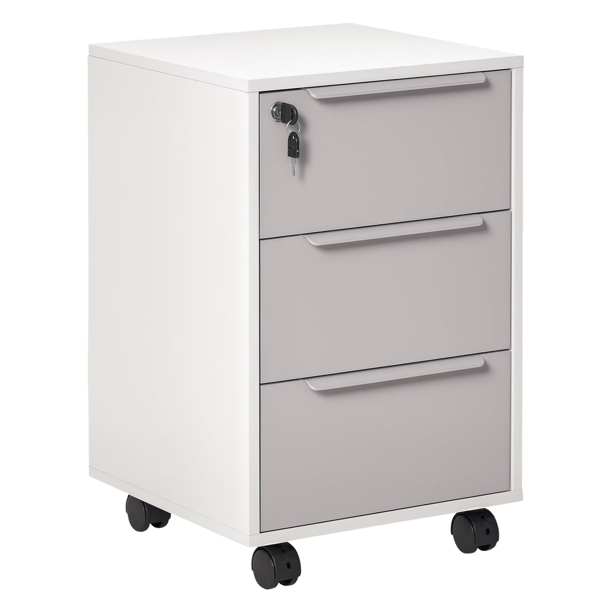 Caisson de bureau à roulettes avec 3 tiroirs et serrure pour dossiers 40 x 40 x 63,5 cm blanc et gris