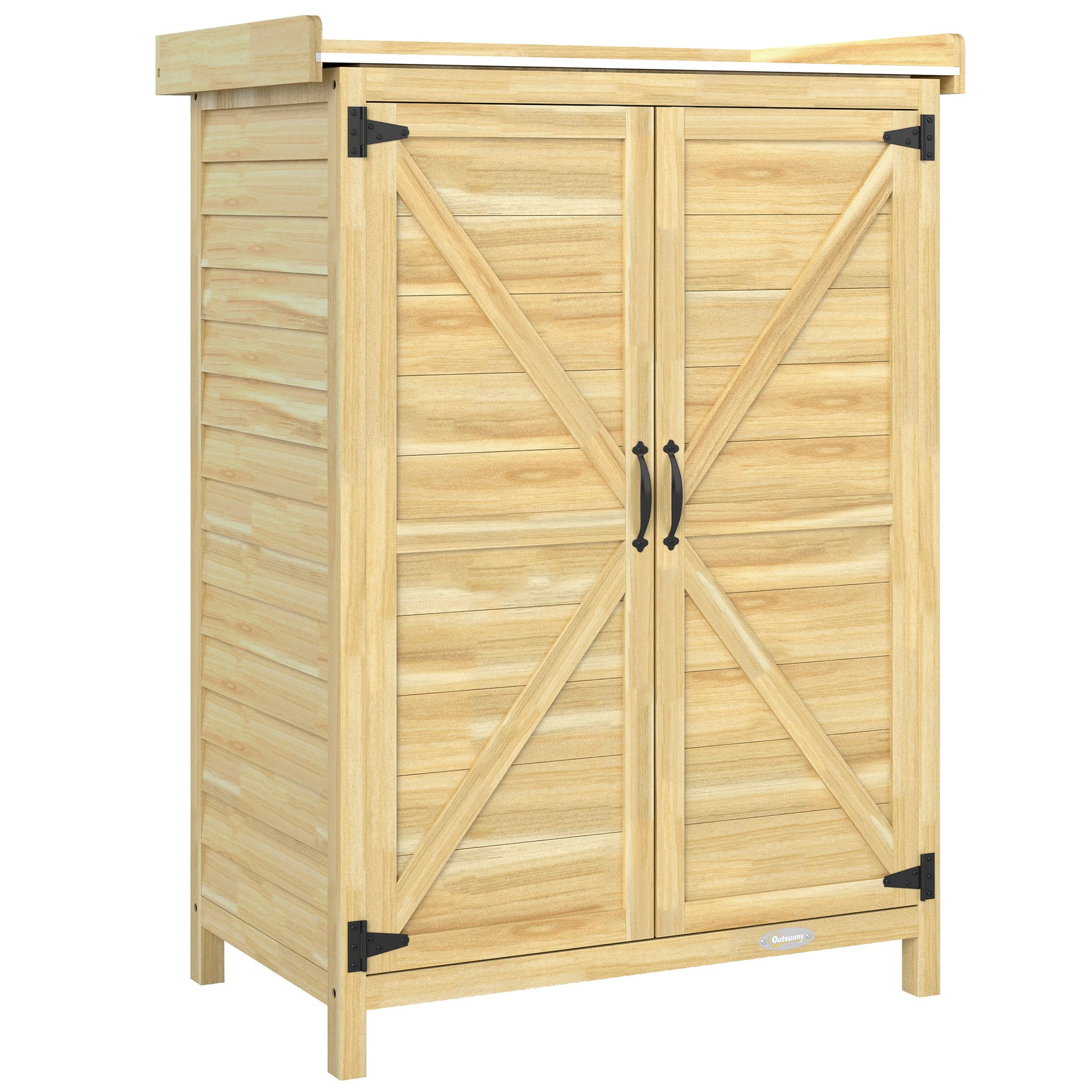 Armoire de jardin, armoire extérieure de rangement en bois, plan de travail en métal galvanisé, 71,5x39x95cm, naturel