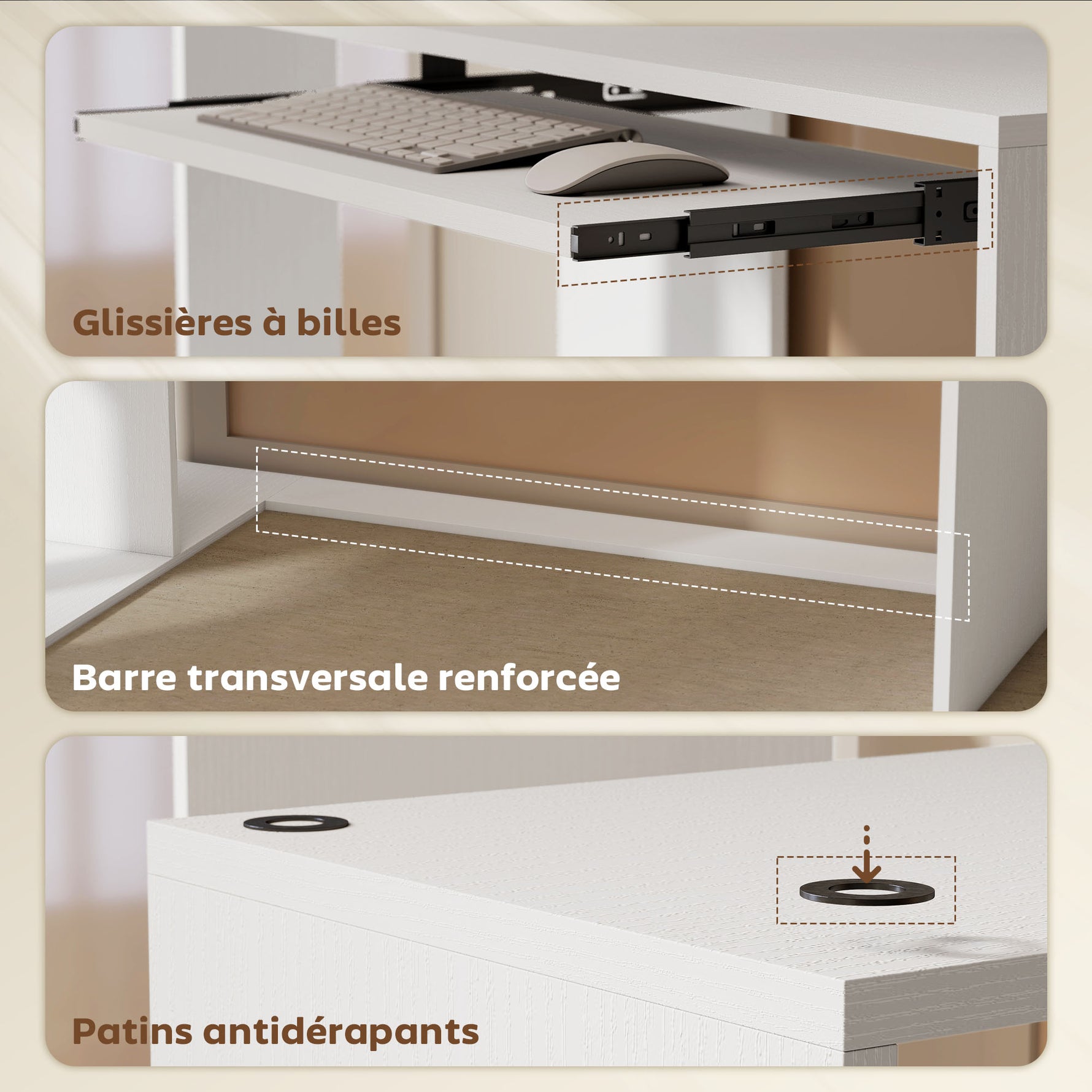 Bureau d'angle bureau en L avec étagères de rangement, plateau à clavier coulissant, 120x100x76cm, blanc