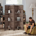 Paravent intérieur en bois 4 panneaux 160 x 170 cm, séparateur de pièce pliable avec 3 étagères, noyer