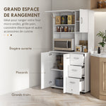 Armoire de cuisine multi-rangements 4 portes 3 tiroirs étagère + grand plateau 89L x 39,5l x 168H cm blanc