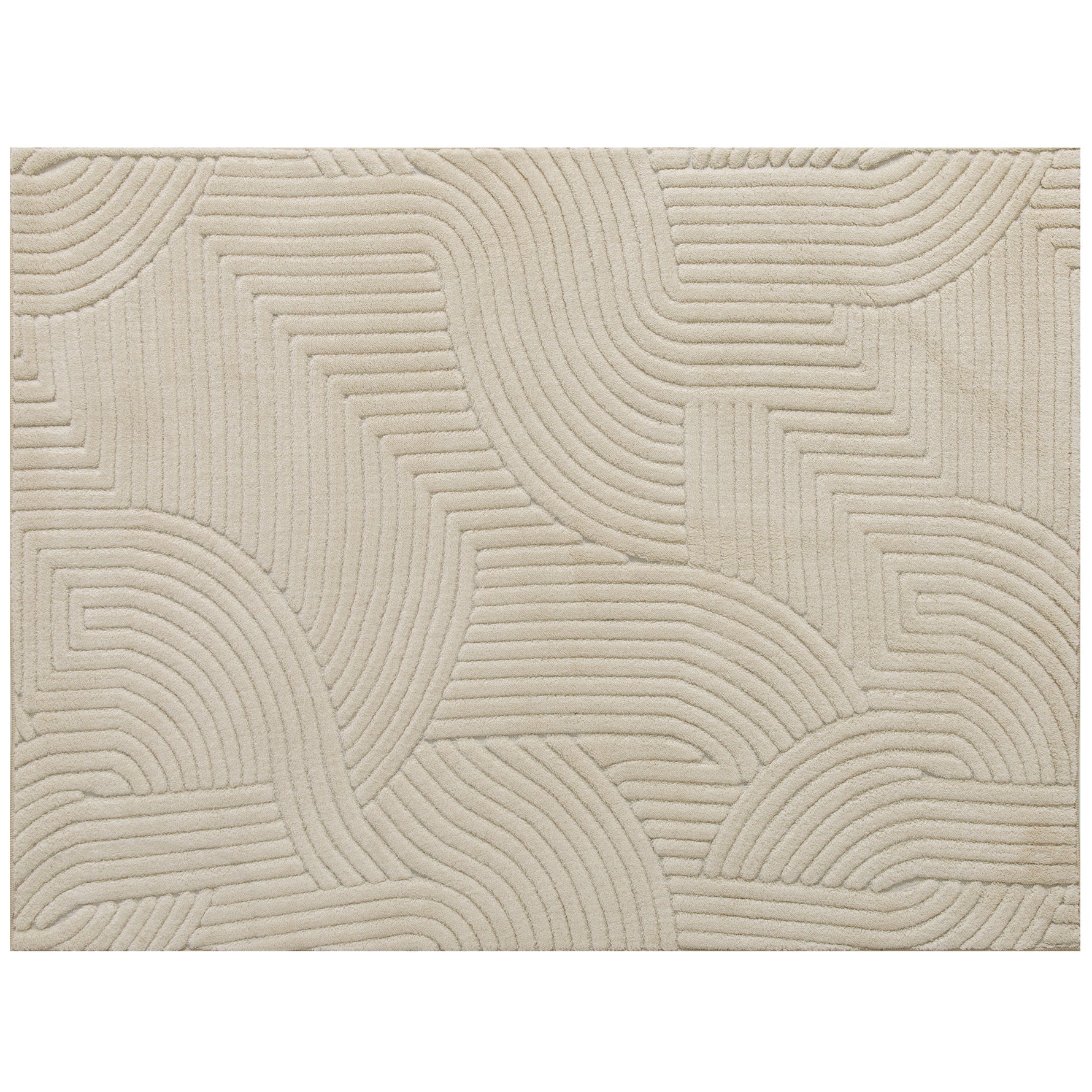 Tapis salon 200 x 140 cm, tapis à poils épais géométrique, moelleux et antidérapant, crème