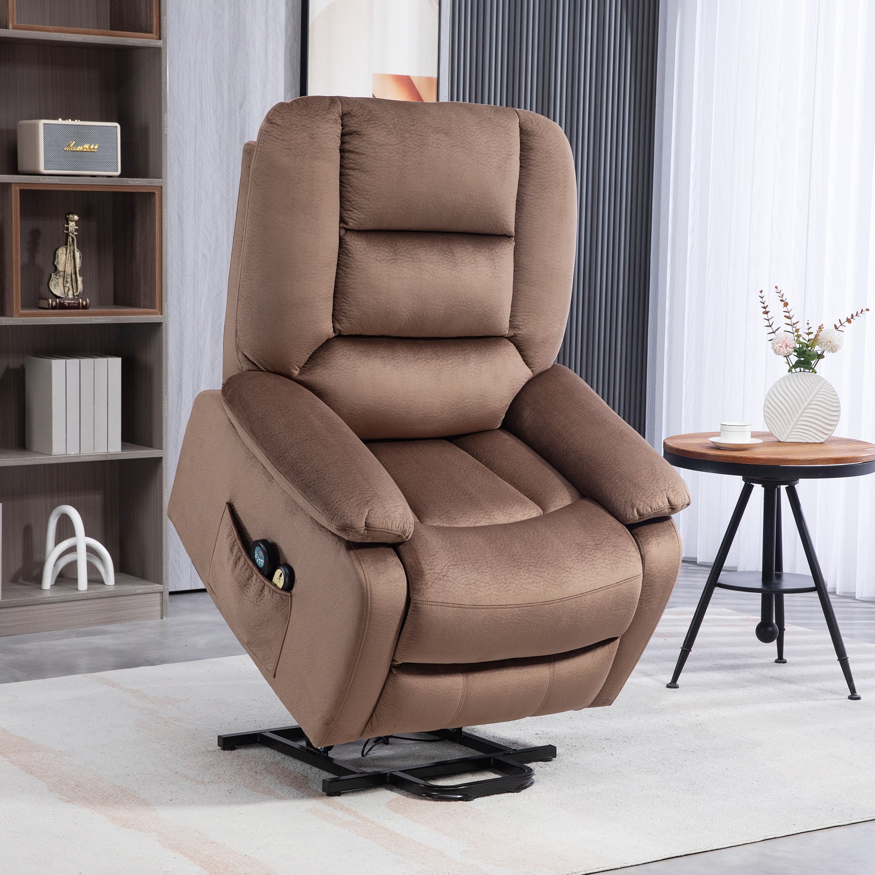 Fauteuil releveur électrique fauteuil relaxant dossier inclinable avec repose-pied télécommandes 90 x 93 x 110 cm marron