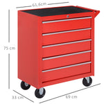 Chariot à outils sur roulettes pour atelier avec 5 tiroirs verrouillable 2 clés acier 69 x 33 x 75 cm rouge
