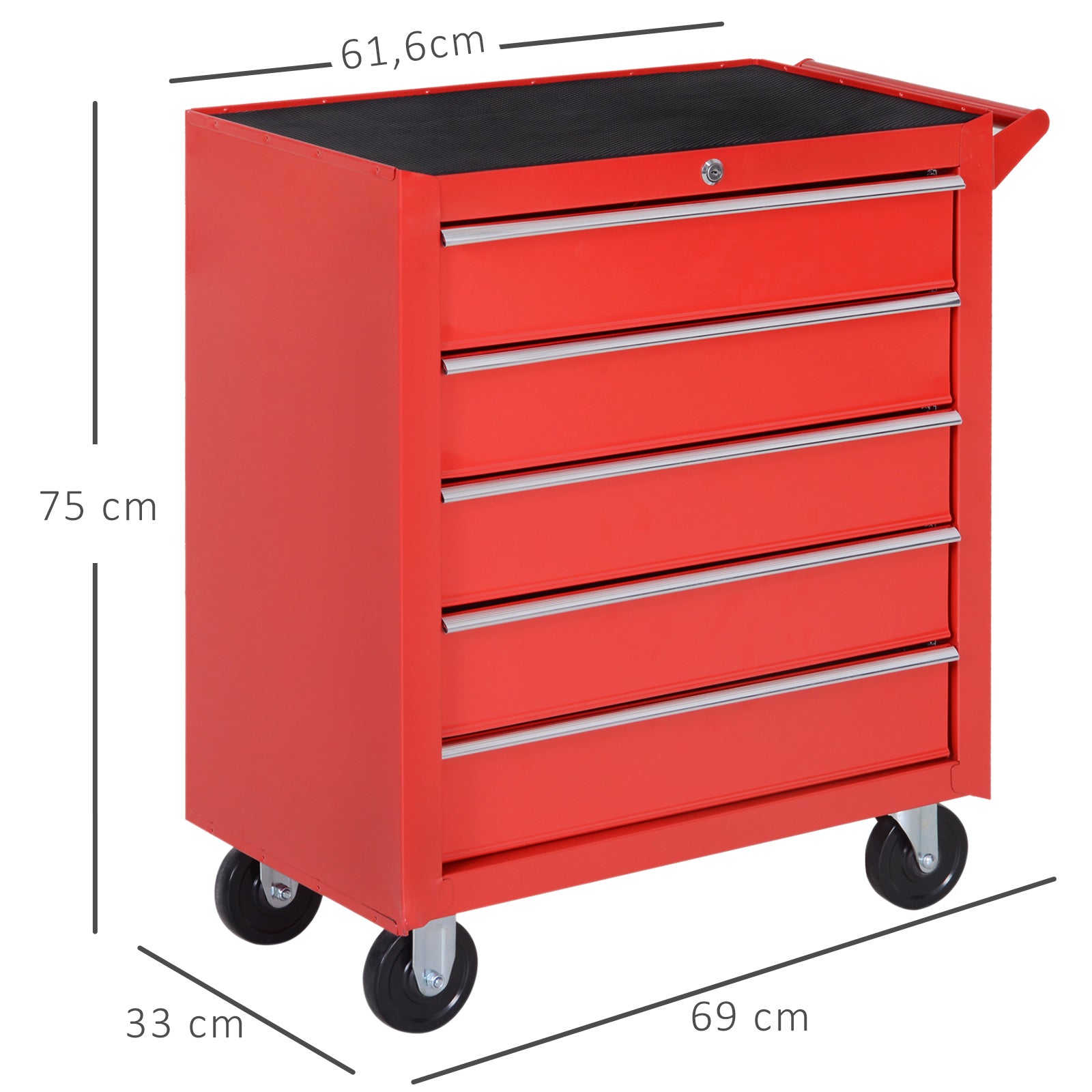 Chariot à outils sur roulettes pour atelier avec 5 tiroirs verrouillable 2 clés acier 69 x 33 x 75 cm rouge