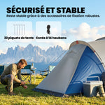 Tente de Camping Double Couche Tunnel Familiale 4-5 Personnes 2 Chambres et Séjour pour 12 Personnes Bleu