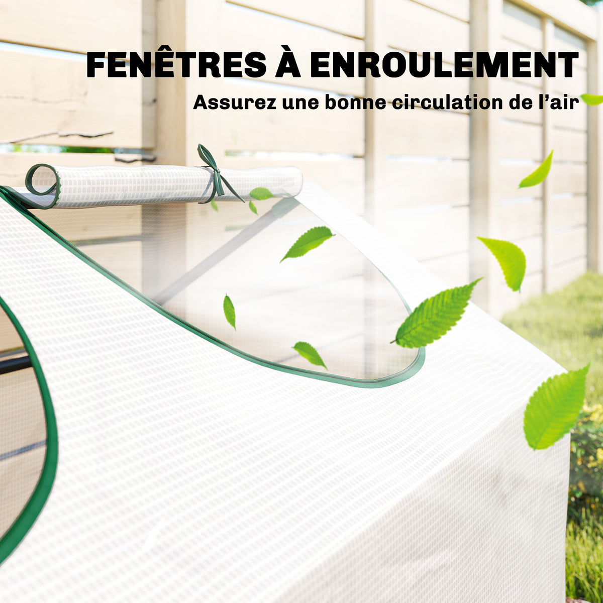 Serre de jardin mini serre 3 fenêtres enroulables couverture en PE haute densité 140 g/m² 180 x 60 x 60 cm blanc