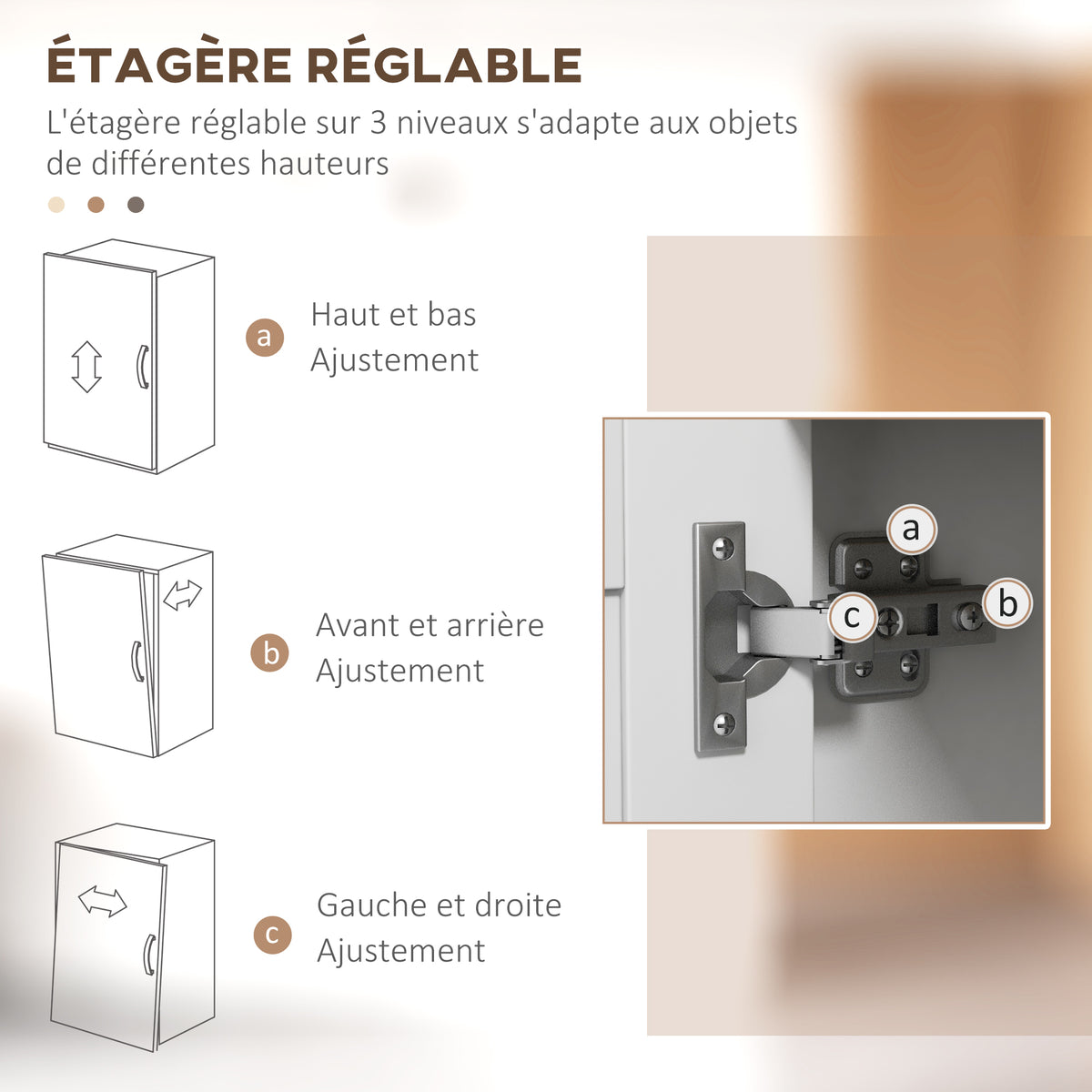 Meuble armoire micro-ondes pour cuisine avec 1 niche, 3 portes passe-câbles 80 x 35 x 97 cm blanc et aspect bois