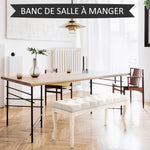 Banc Banquette capitonnée Style Classique 110 cm Bout de lit Rembourrée en lin piètement Bois hévéa sculpté Beige