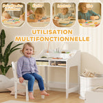 Ensemble bureau et chaise pour enfant 3 à 8 ans avec compartiments et étagères ouverts, blanc