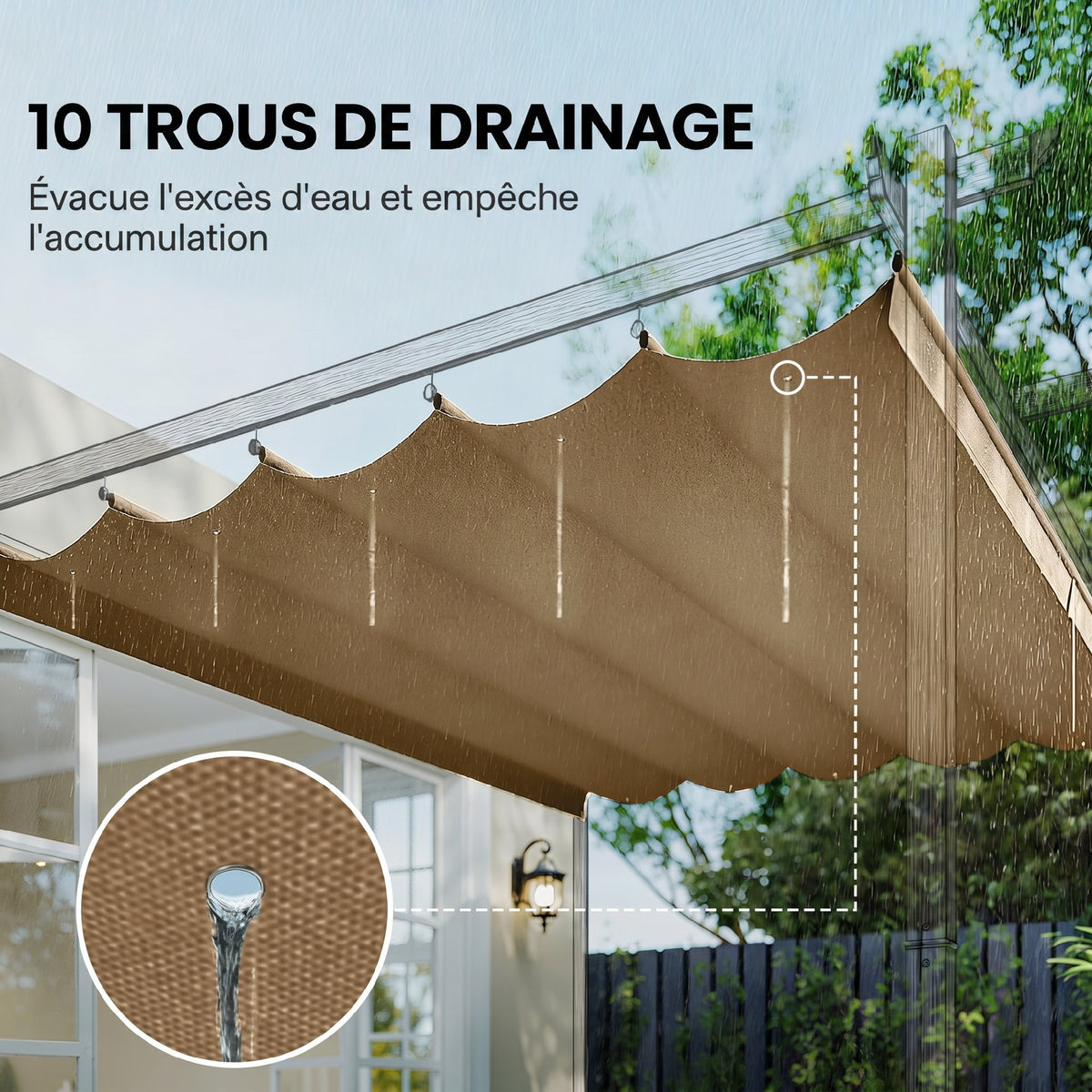 Toile de Toit pour Pergola Tonnelle Rétractable de 3 x 3 m - Toile Uniquement 250 x 255 cm, Ecru