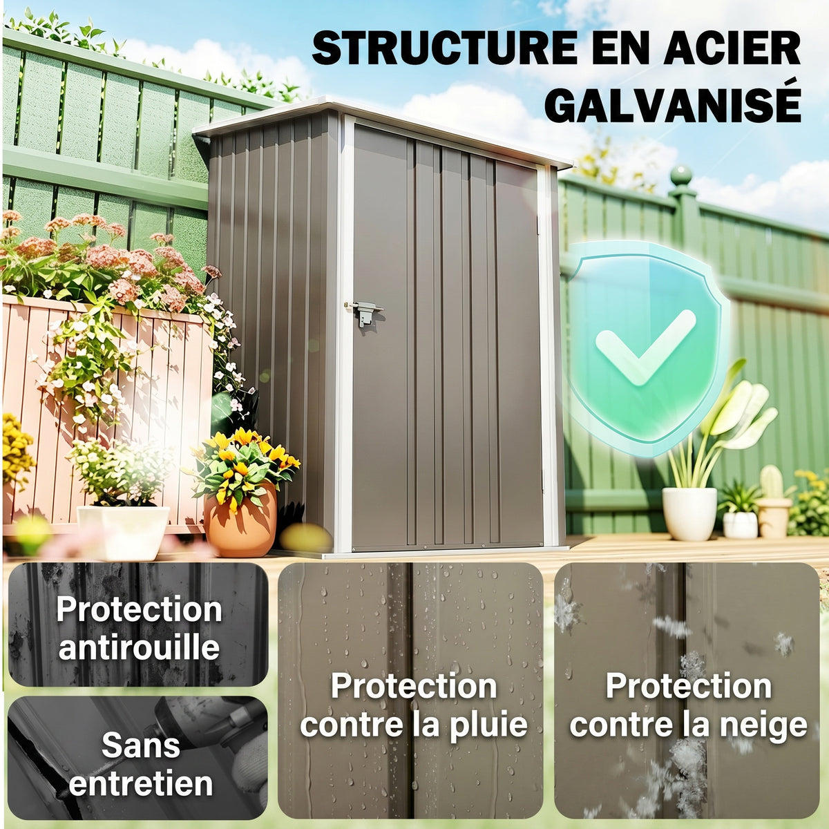 Abri de Jardin 1m² - Remise pour Outils - cabanon Porte verrouillable - dim. 1L x 1,03l x 1,6H m - tôle d'acier ondulée