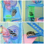 Cage pour Hamster Souris Petit Animaux Rongeur avec Tunnel Mangeoire Roue Jouet 47 x 30 x 59 cm Bleu