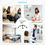 Rollhocker, Massagehocker mit höhenverstellbarer Sitzfläche 49-61 cm und ergonomischem Sattelsitz, 360° drehbarer Arbeitshocker auf Rollen, für Massage, Tattoo, Klinik, Spa, weiß