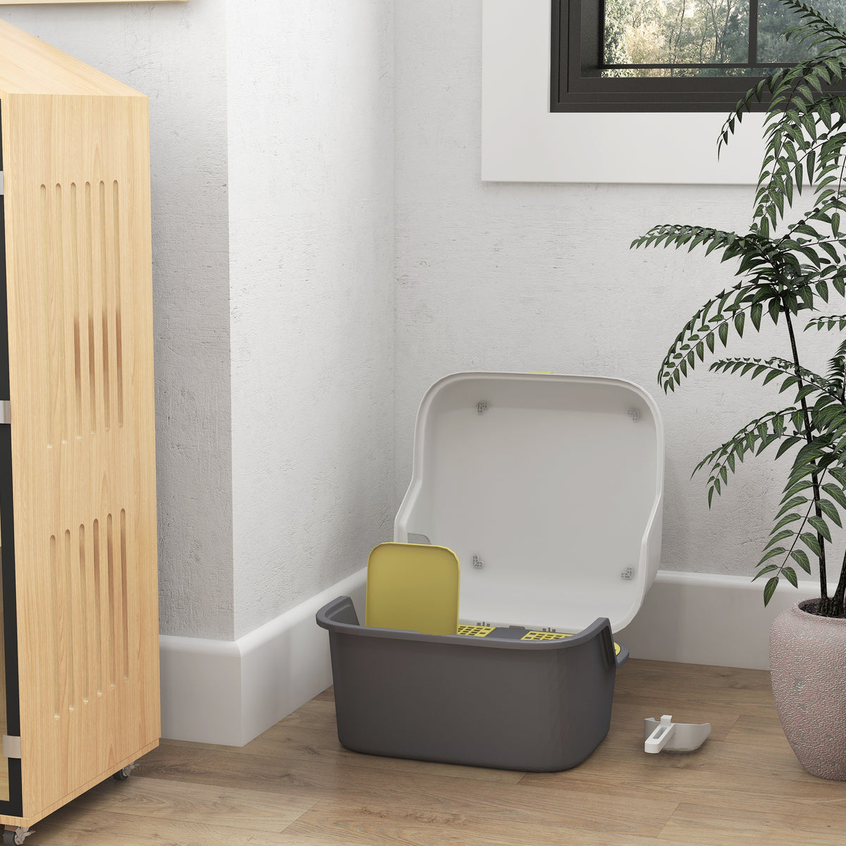 Bac à litière pour chat maison de toilette pour chat couvercle supérieur verrouillable et ouvrable 50 x 50 x 39 cm crème