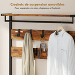 Porte-Manteau 5 en 1, Banc, Tringle, 10 Crochets Amovibles, 2 Tiroirs, Étagère à Chaussures, 80x30x181,5cm Brun Rustique