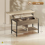 Table basse relevable et extensible, table de salon avec compartiment caché étagères ouvertes, 98x49x55cm, bois naturel