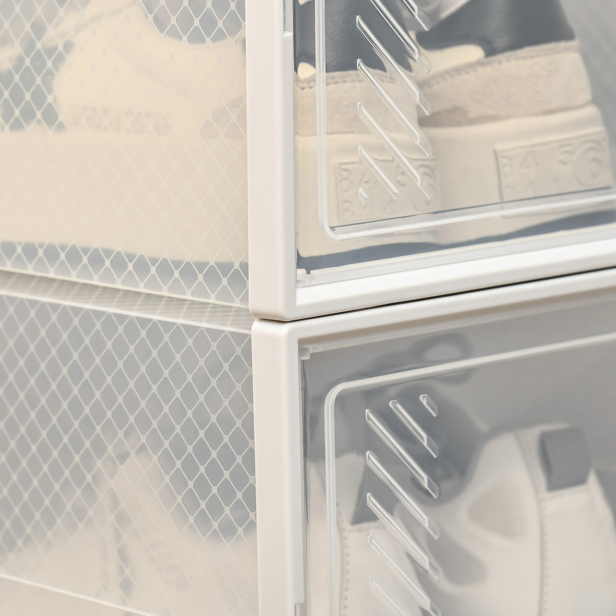 Set di 18 scatole cubiche modulabili portascarpe con ante trasparenti - 25 x 35 x 19 cm