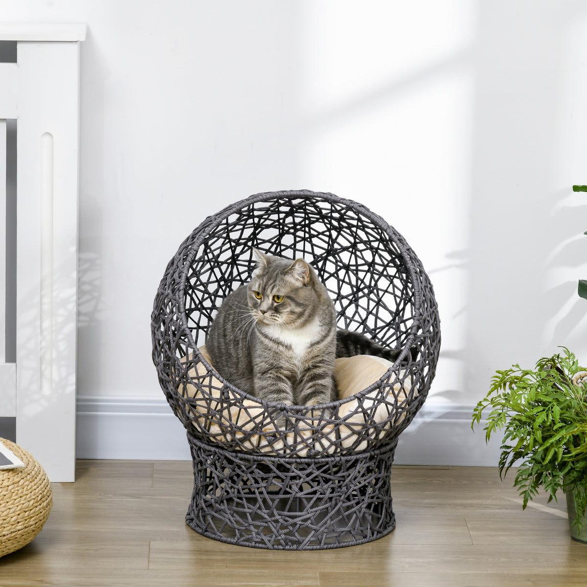 Cuccia per gatti letto rialzato gatto accogliente nicchia grotta 50 x 50 x 60 cm cuscino morbido crema incluso, corda in poliestere viola