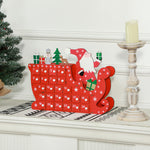 Calendrier de l'Avent à remplir en bois, décoration de Noël avec 24 tiroirs, Père Noël et traîneau, 22,5x8x36cm, rouge
