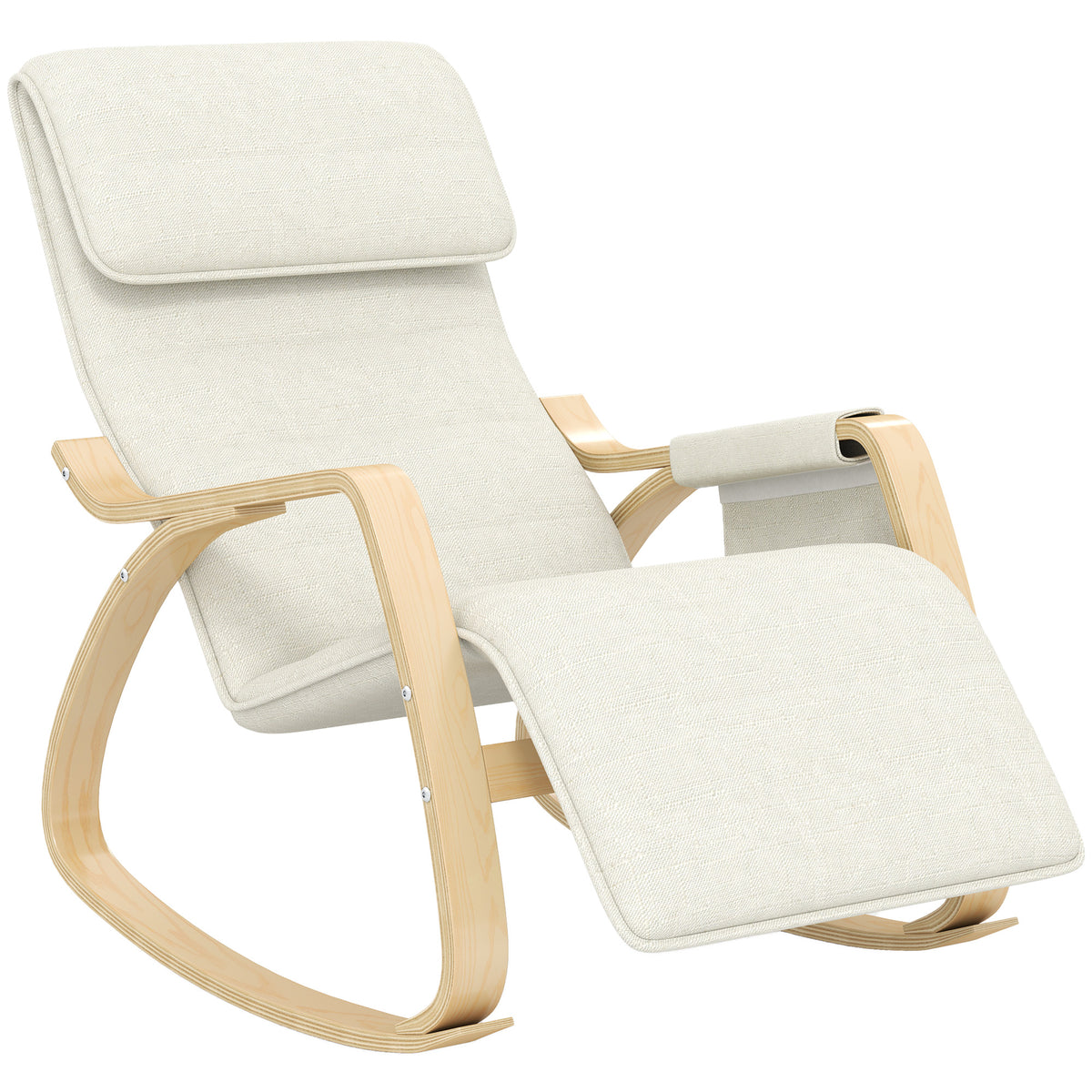 Fauteuil relax à bascule fauteuil allaitement avec repose-pieds réglable, poche latérale et appui-tête, blanc crème