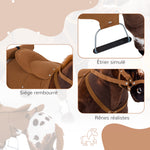Cheval Debout en Peluche Effets sonores hennissement et Galop Selle étrier rênes 85L x 28l x 60H Marron Blanc