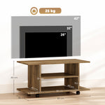 Meuble TV avec roulettes 80 cm, meuble télé pour téléviseur jusqu'à 42 pouces avec étagères ouvertes, noyer