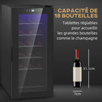 Cave à vin 18 bouteilles 50L haute performance température réglable 5-18° avec lumière LED, noir