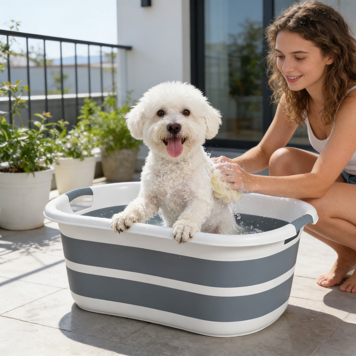Baignoire pour Chien, Baignoire Pliable et Portable avec Trou de Drainage, pour Petits Chiens et Chiots, Gris