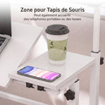 Bureau Assis-Debout, Bureau Réglable en Hauteur 70 x 60 cm, à Roulettes avec Plateau Inclinable, 70x60x70,5-120cm, Blanc