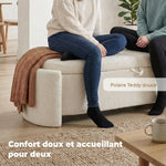 Banc de rangement, bout de lit ovale en polaire Teddy avec assise large, 129 x 48,5 x 44 cm, crème