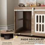 Meuble cage pour chien avec porte coulissante, maison pour chien de moyenne, table d'appoint, 80 x 59 x 63 cm, noyer