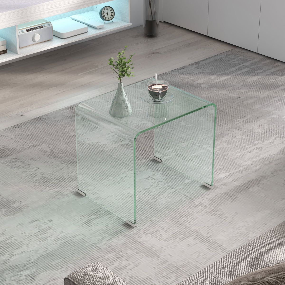 Table basse en verre table de salon rectangulaire design moderne en verre trempé avec bords arrondis sûrs transparent