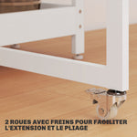 Table à manger pliante sur roulettes 4 personnes avec compartiments ouverts, pour petits espaces, salle à manger, blanc