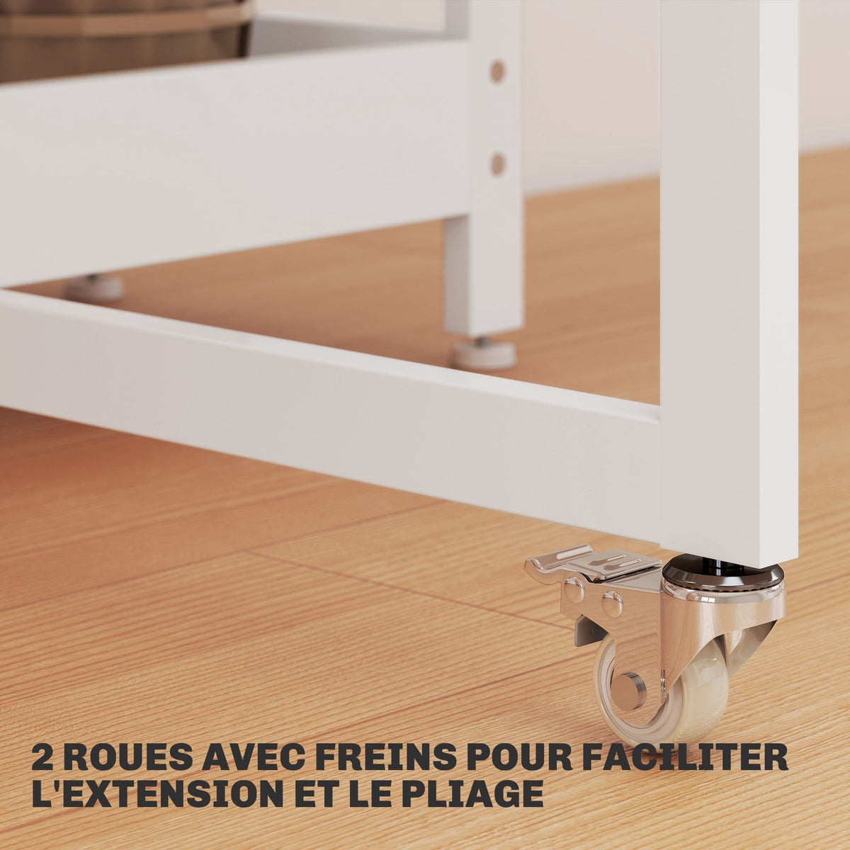 Table à manger pliante sur roulettes 4 personnes avec compartiments ouverts, pour petits espaces, salle à manger, blanc