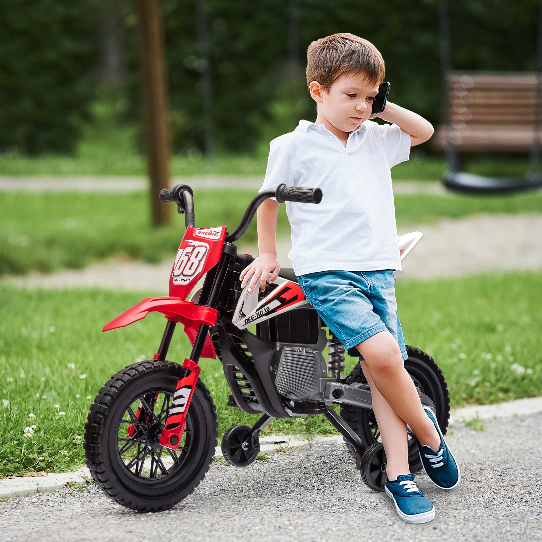 Moto électrique pour enfant moto cross pour enfants de 3 à 6 ans 2 moteurs 12V vitesse max. 5 km/h rouge