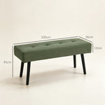 Banco banqueta a pie de cama tapizado en pana con patas de acero negro, carga de 220 kg, 100 x 36 x 45 cm, verde