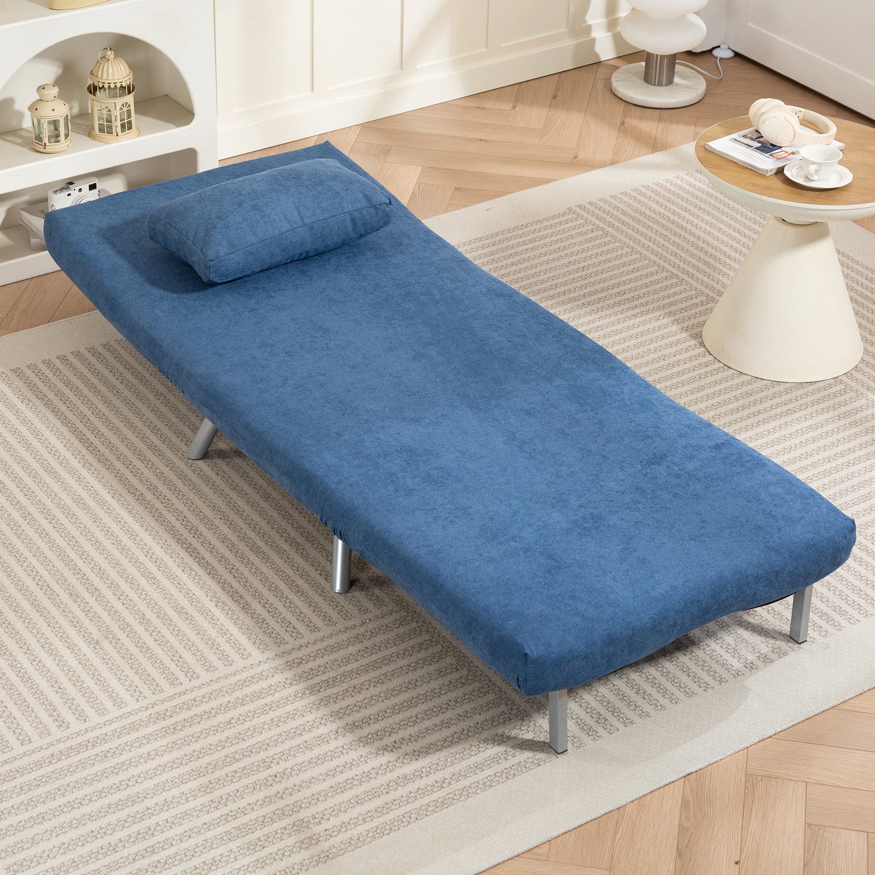 Fauteuil convertible 1 place, fauteuil-lit clic-clac 3 en 1 avec dossier réglable, oreiller, assise large, bleu
