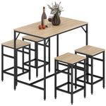 Ensemble Table de Bar Industriel + 4 tabourets Repose-Pieds en Bois couleur Chêne Clair Cadre en métal Noir