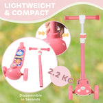 Trottinette enfant 3 Roues Lumineuses LED Hauteur Guidon réglable frein à Friction arrière de 2 à 6 ans Rose